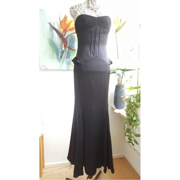 Vera Wang Black Silk Corset Satin Peplum Long Evening Dress size 6 - Picture 3 of 13